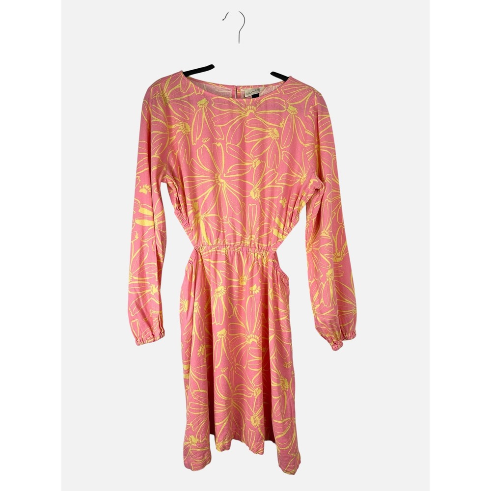 Universal Thread Pink Yellow Floral Linen Blend Cut Out Mini Dress Womens Medium - Picture 2 of 6